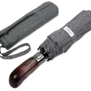 Balios Double Canopy Umbrella Wood Handle Auto Open & Close Herringbone Black