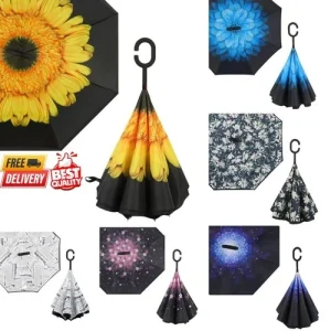 Inverted Reverse Umbrella Windproof Double Layer C Handle Self Standing UV