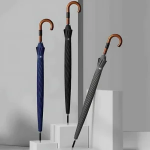 Wood Handle Umbrella Solid Curved 16 Spokes Windproof Large Automatic Cedar®
